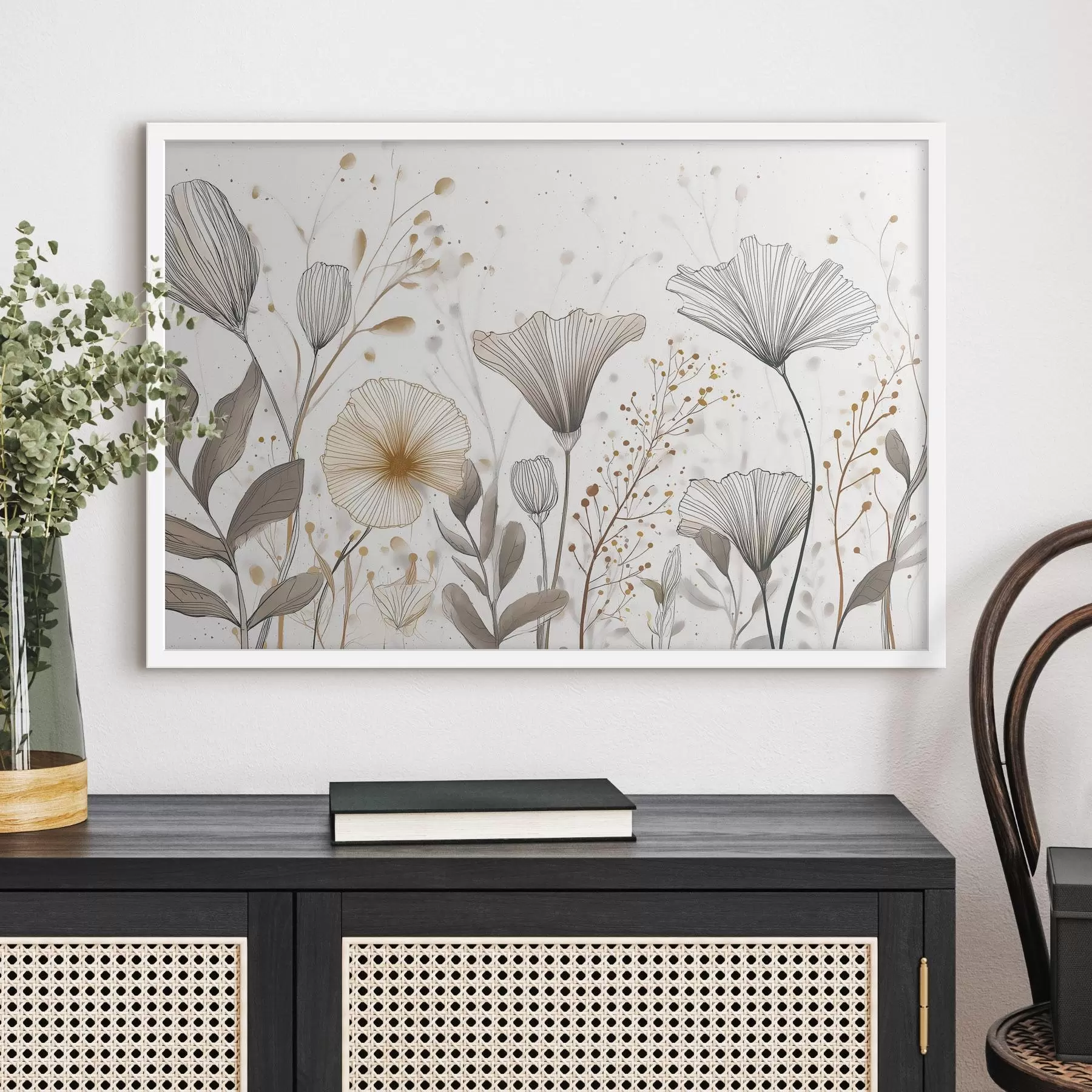 fotószőnyeg Grafikus virágok és fűszálak, minimalizmus f48484