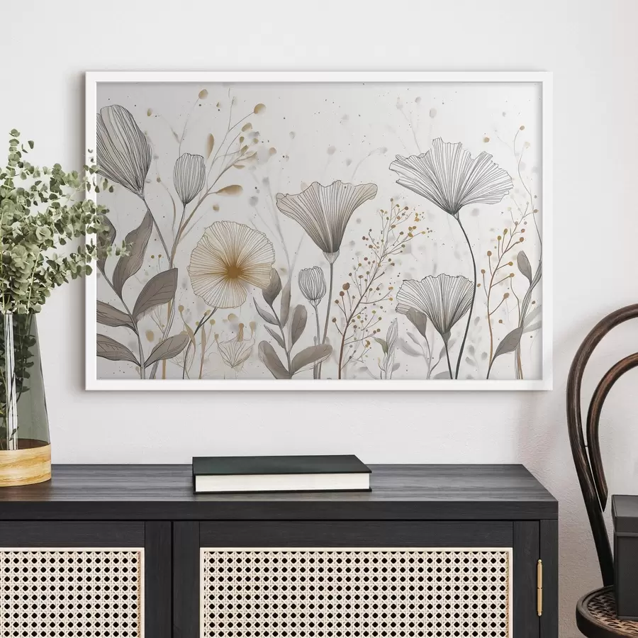 fotószőnyeg Grafikus virágok és fűszálak, minimalizmus f48484