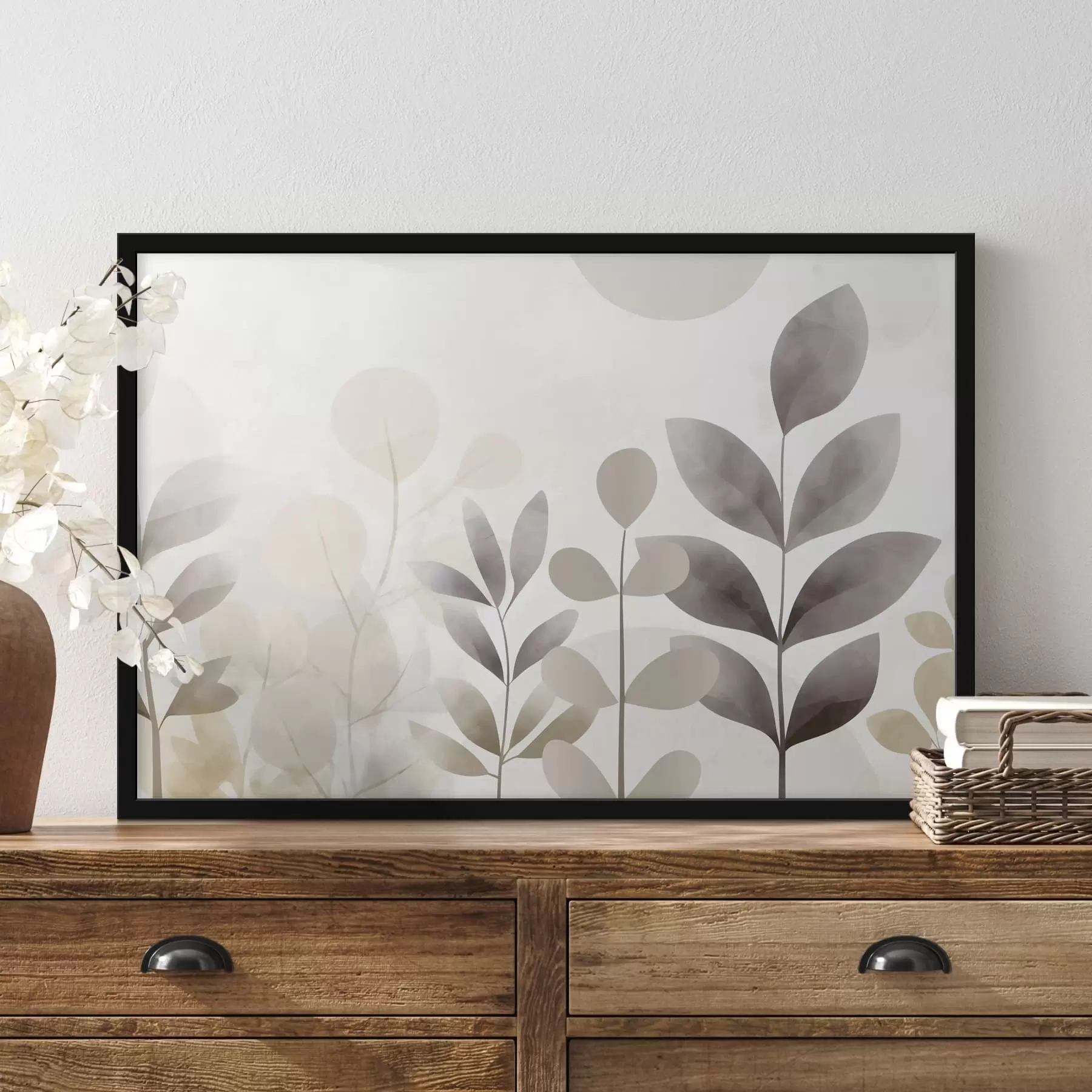 fotószőnyeg Bézs és szürke levélsziluettek, minimalizmus f48487