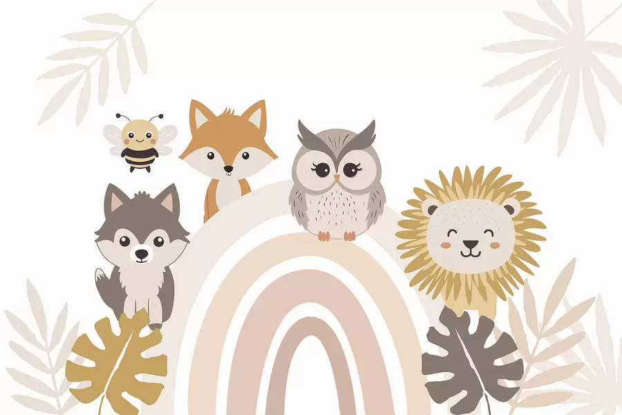 fotószőnyeg Aranyos állatok a szivárvány közelében w05399