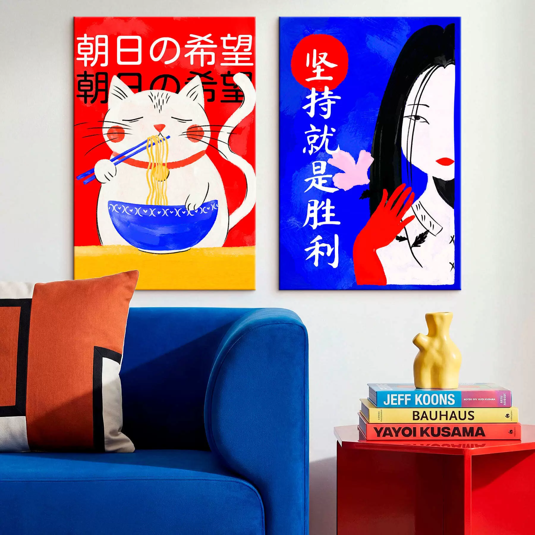 fotótapéta Kétlapos kép macskával és női portréval, merész stílusban m30233