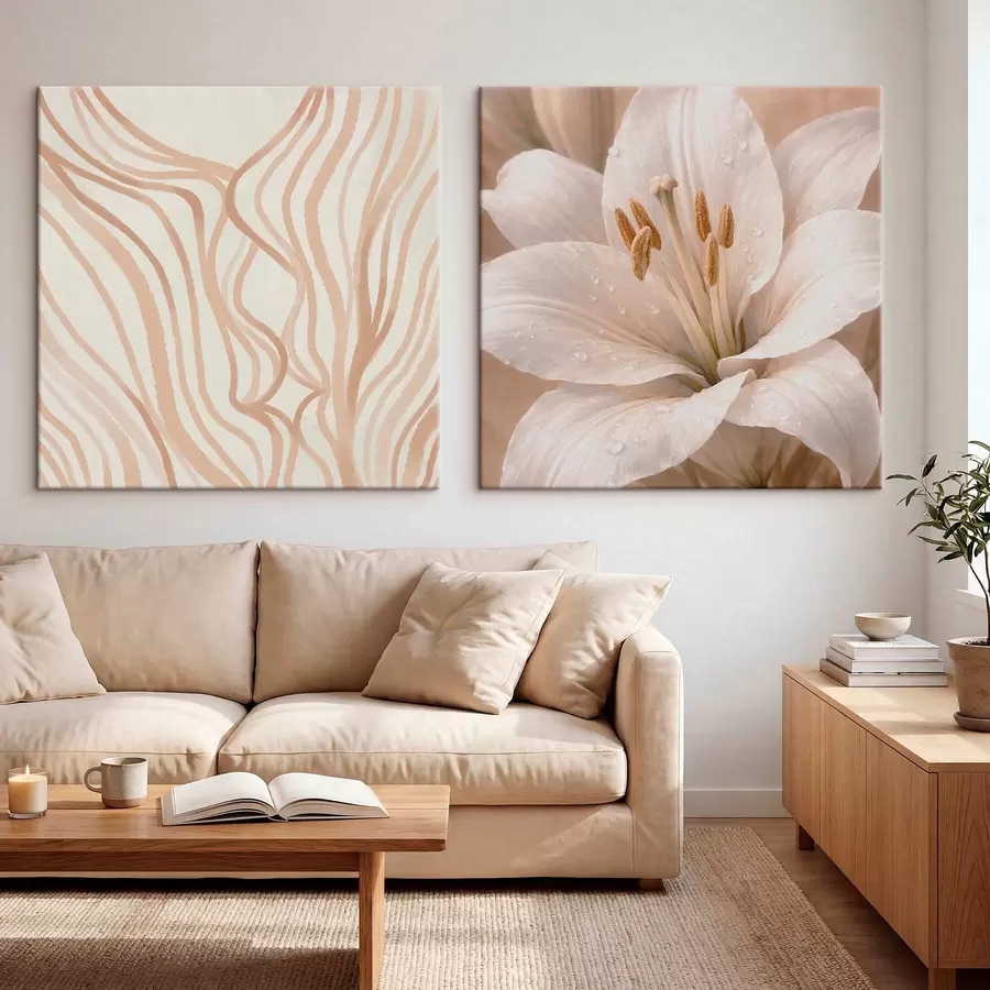 fotótapéta Képtárcsa virágokkal és absztrakt formákkal m30236