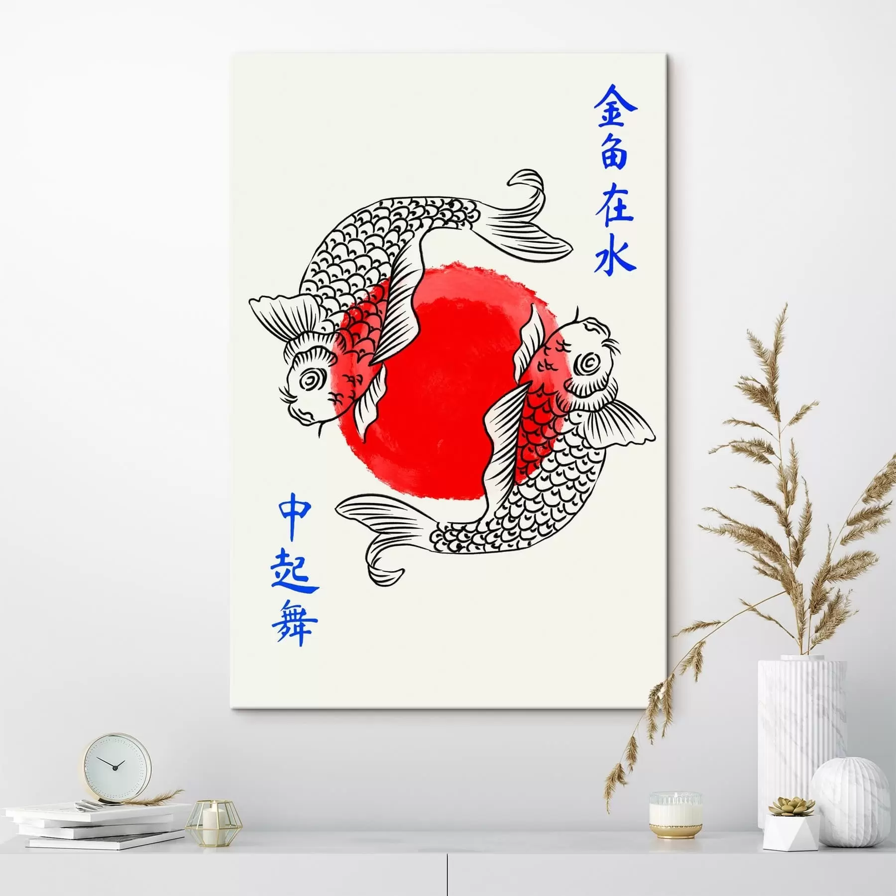 fotótapéta Két díszes hal egy piros kör körül s48033