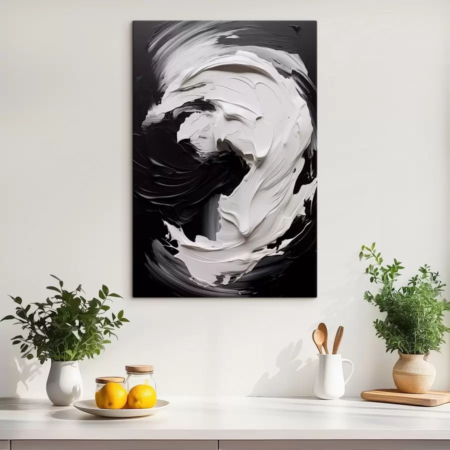 fotótapéta Absztrakt, fekete-fehér, texturált ecsetvonások s48333