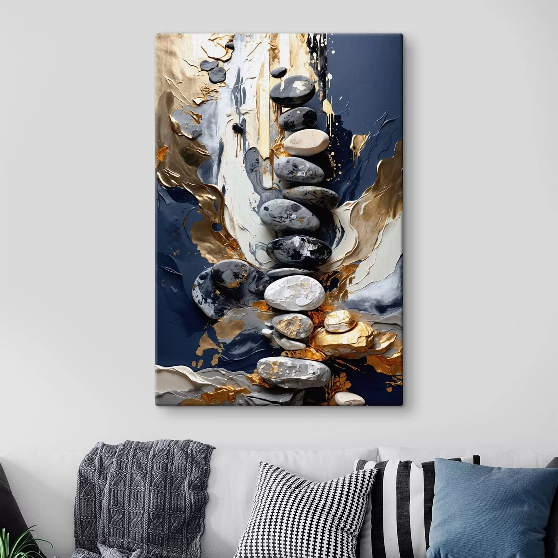 fotótapéta Absztrakt kompozíció kövekkel és texturált ecsetvonásokkal s48362