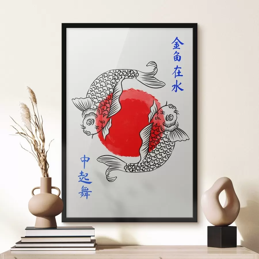 fotószőnyeg Két díszes hal egy piros kör körül f48033