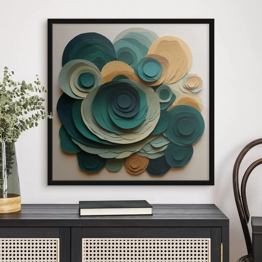 fotószőnyeg Réteges papírkörök zöld és bézs árnyalatokban f48332