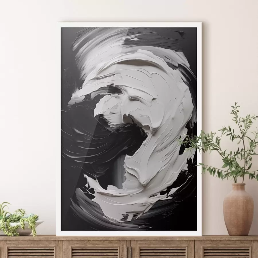 fotószőnyeg Absztrakt, fekete-fehér, texturált ecsetvonások f48333