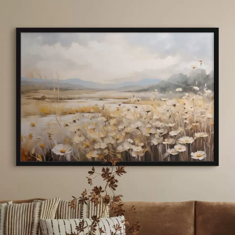 fotószőnyeg Vízparti mezei virágok lágy, festői stílusban f48354