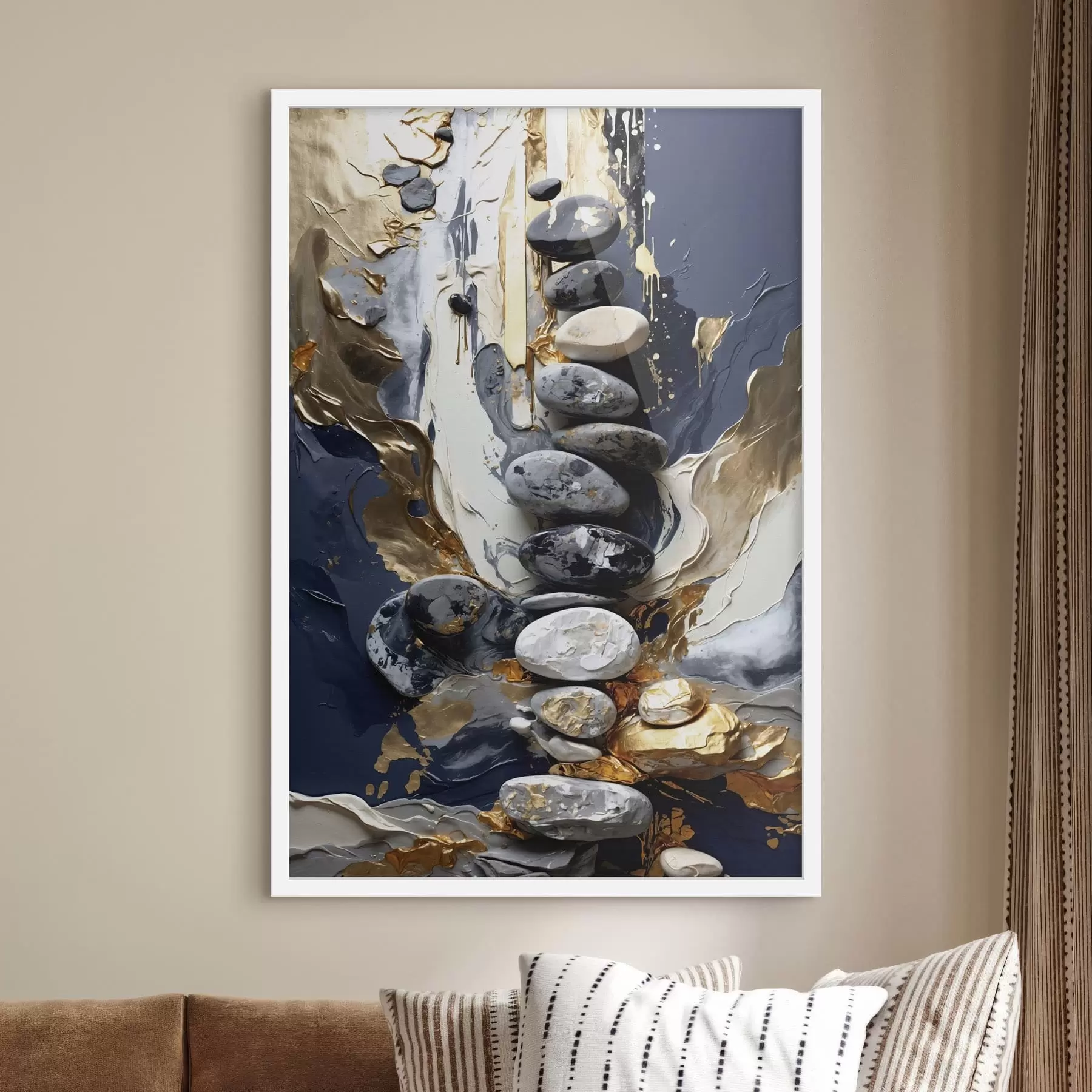 fotószőnyeg Absztrakt kompozíció kövekkel és texturált ecsetvonásokkal f48362