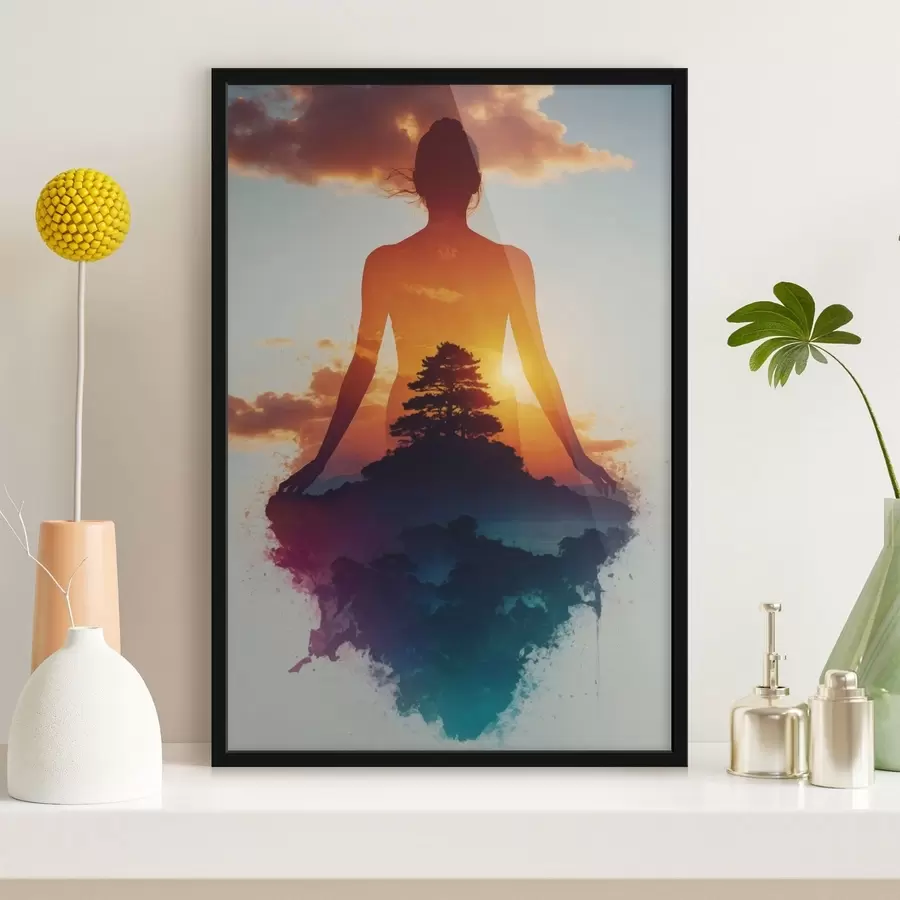 fotószőnyeg Emberi alak sziluettje naplemente előtt f48364