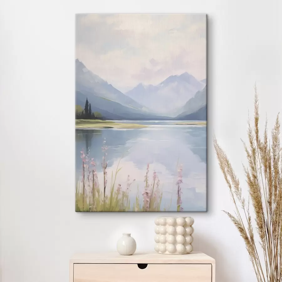 fotótapéta Tó a hegyek közelében a festészet utánzata s48503