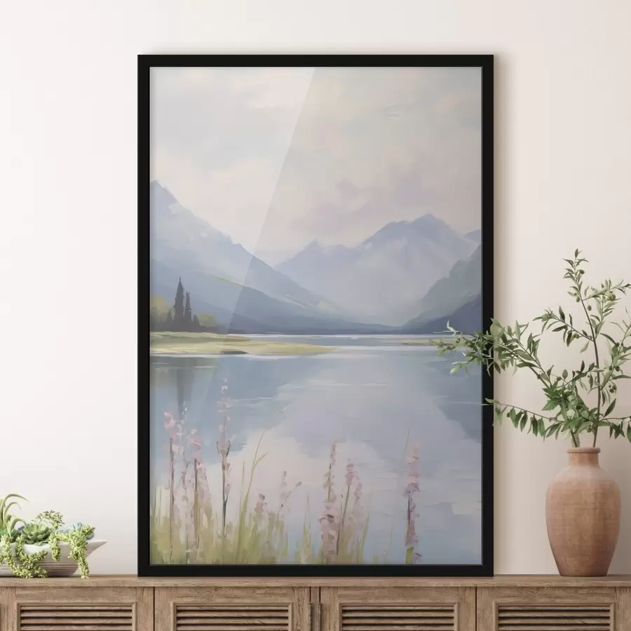 fotószőnyeg Tó a hegyek közelében a festészet utánzata f48503