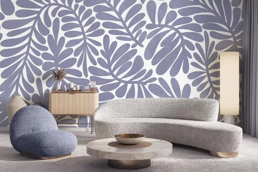 fotószőnyeg Stilizált világoskék levelek világos háttér előtt, texturált grafika w09775v1