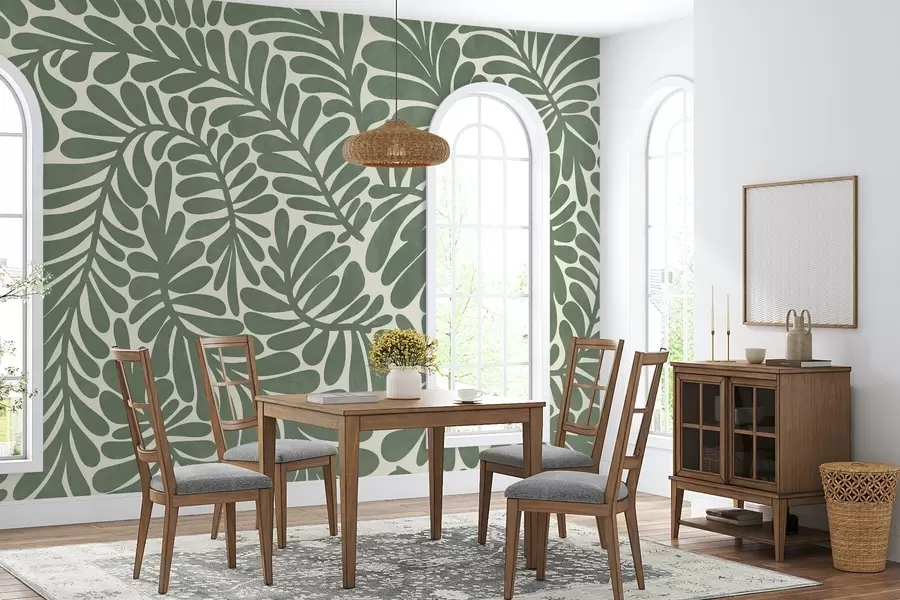 fotószőnyeg Stilizált zöld levelek világos háttér előtt, texturált grafika w09775v2