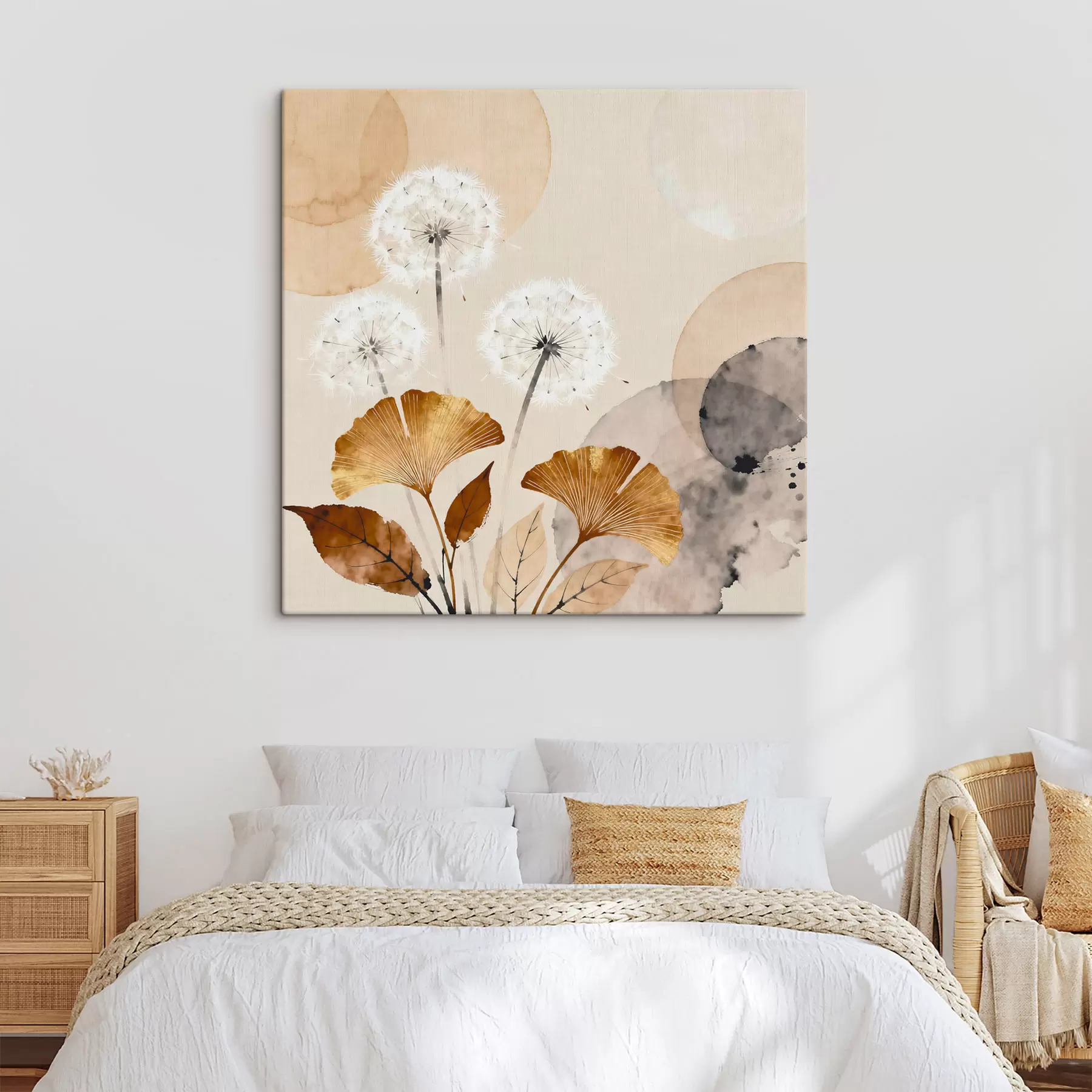 fotótapéta Absztrakt pitypangok és ginkgólevelek s48279