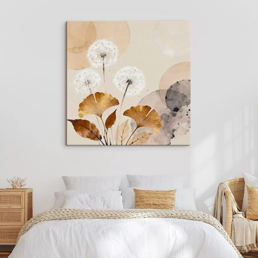 fotótapéta Absztrakt pitypangok és ginkgólevelek s48279