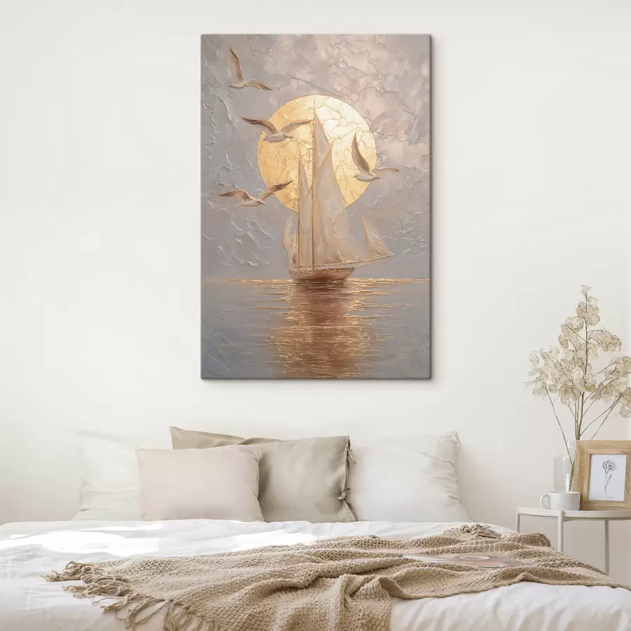 fotótapéta egy hajó naplementekor impasto stílusban s48556