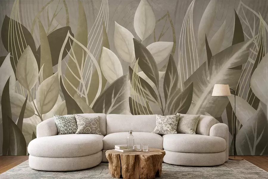 fotószőnyeg Absztrakt levelek bézs és zöld árnyalatokban w05148