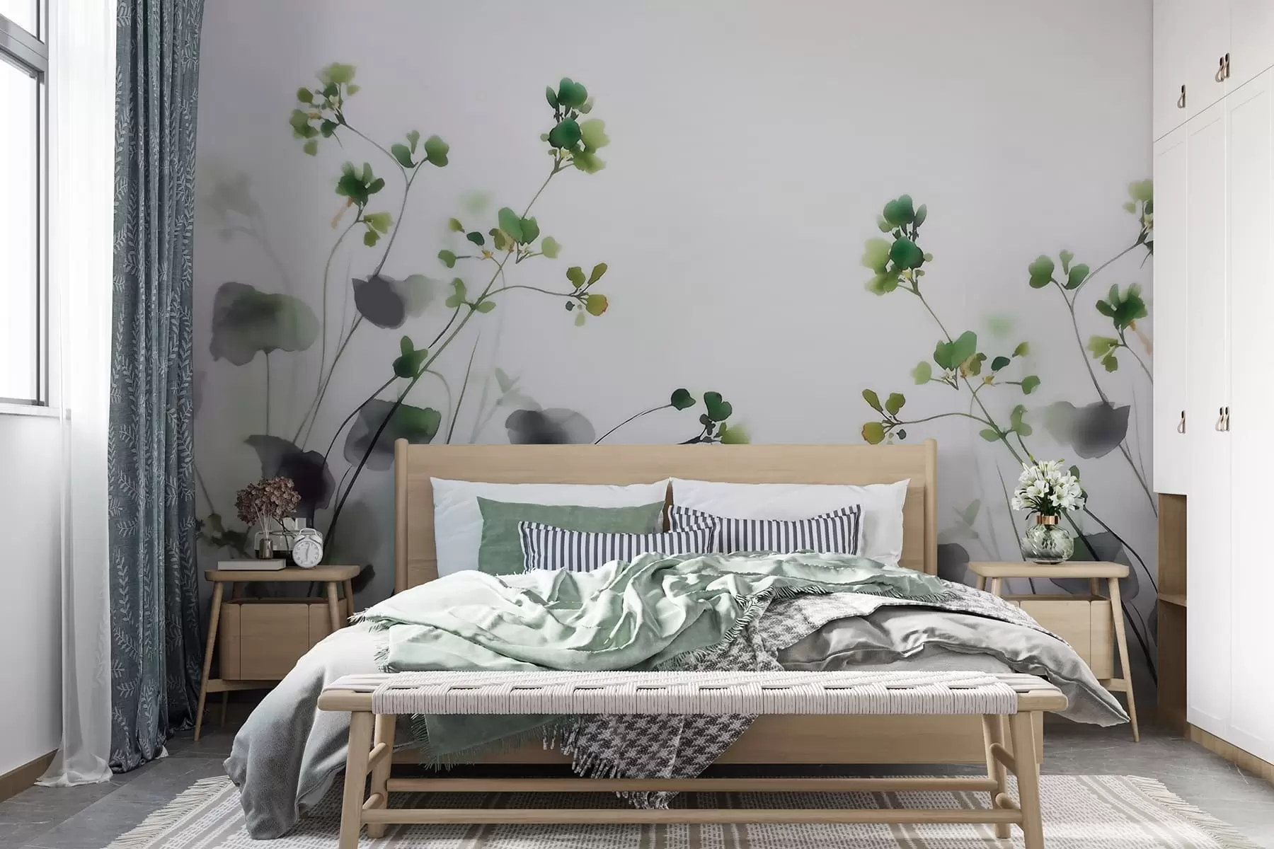 fotószőnyeg Finom vadvirágok és fű akvarell stílusban w09796