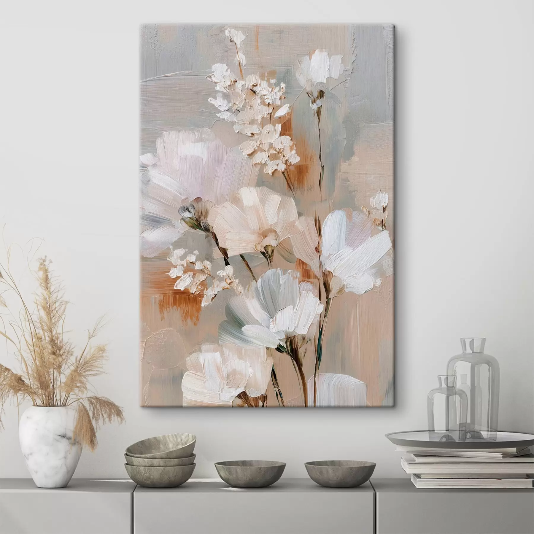 fotótapéta Pasztellszínekkel festett virágkompozíció olajfestmény stílusban s48194