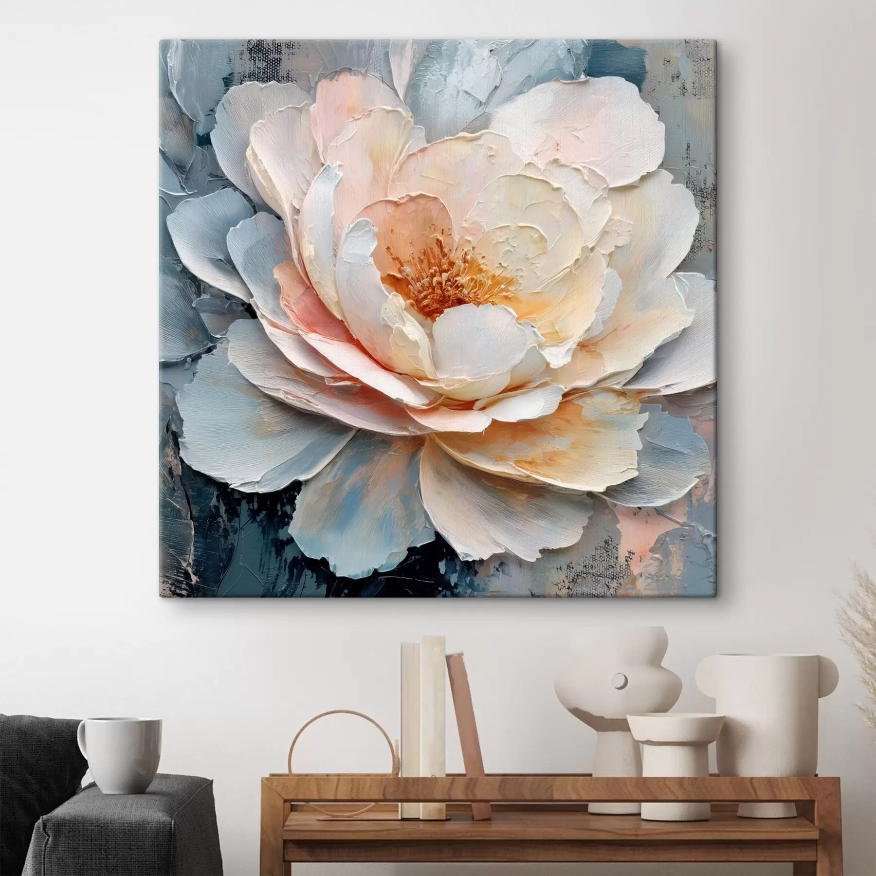 fotótapéta Virág közeli képe, kifejező, texturált ecsetvonásokkal, kortárs festészeti stílusban s48198