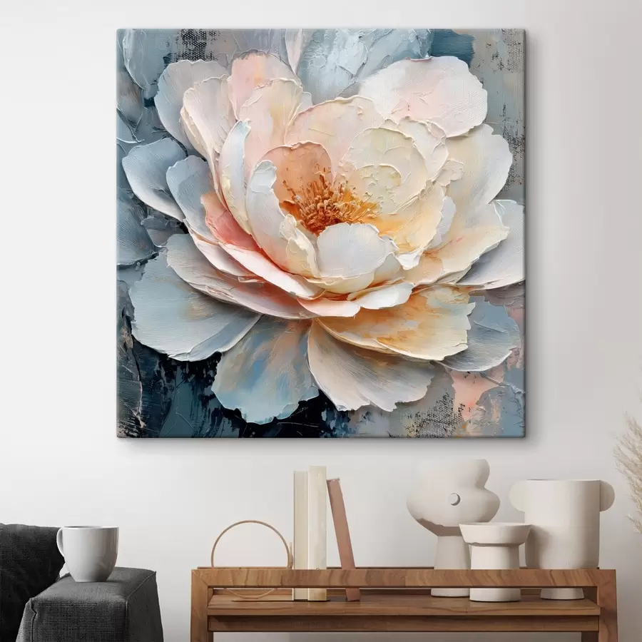 fotótapéta Virág közeli képe, kifejező, texturált ecsetvonásokkal, kortárs festészeti stílusban s48198