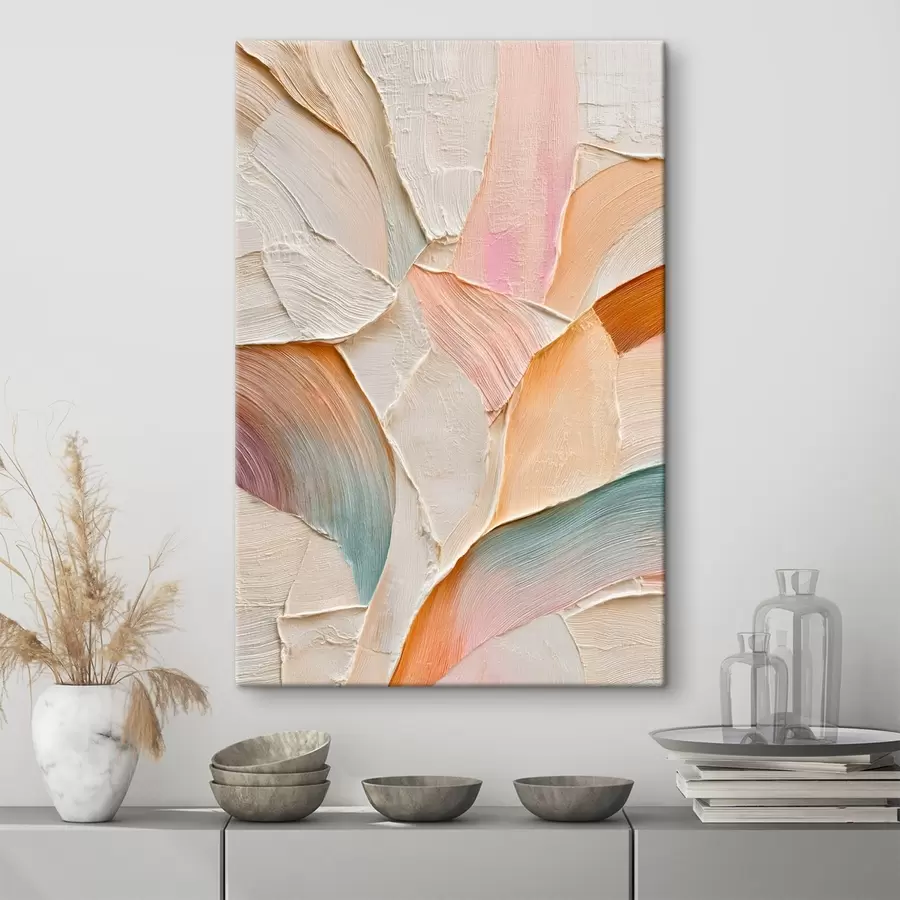 fotótapéta Absztrakt háttér dinamikus ecsetvonásokkal, barack- és kék árnyalatokban s48202