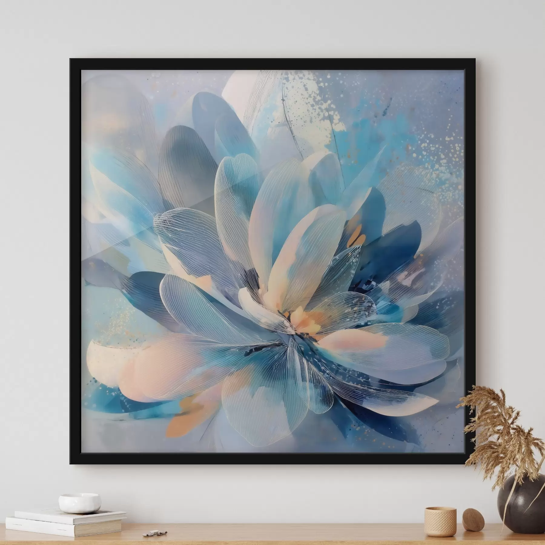 fotószőnyeg Hűvös színekkel festett absztrakt virág művészeti poszter stílusban f48186