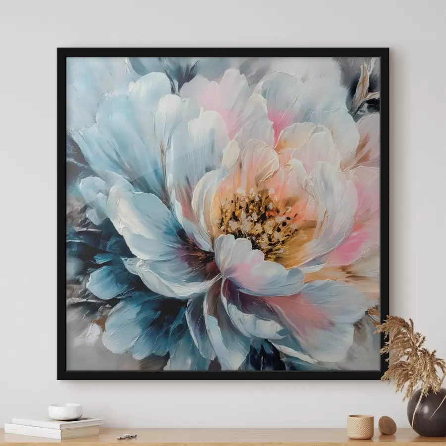 fotószőnyeg Nagy pünkösdi rózsa, kifejező, texturált ecsetvonásokkal, kortárs festészeti stílusban f48197