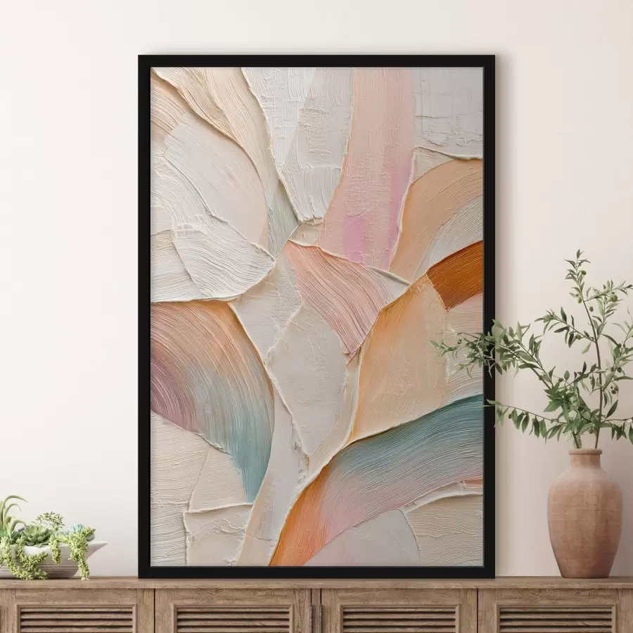 fotószőnyeg Absztrakt háttér dinamikus ecsetvonásokkal, barack- és kék árnyalatokban f48202