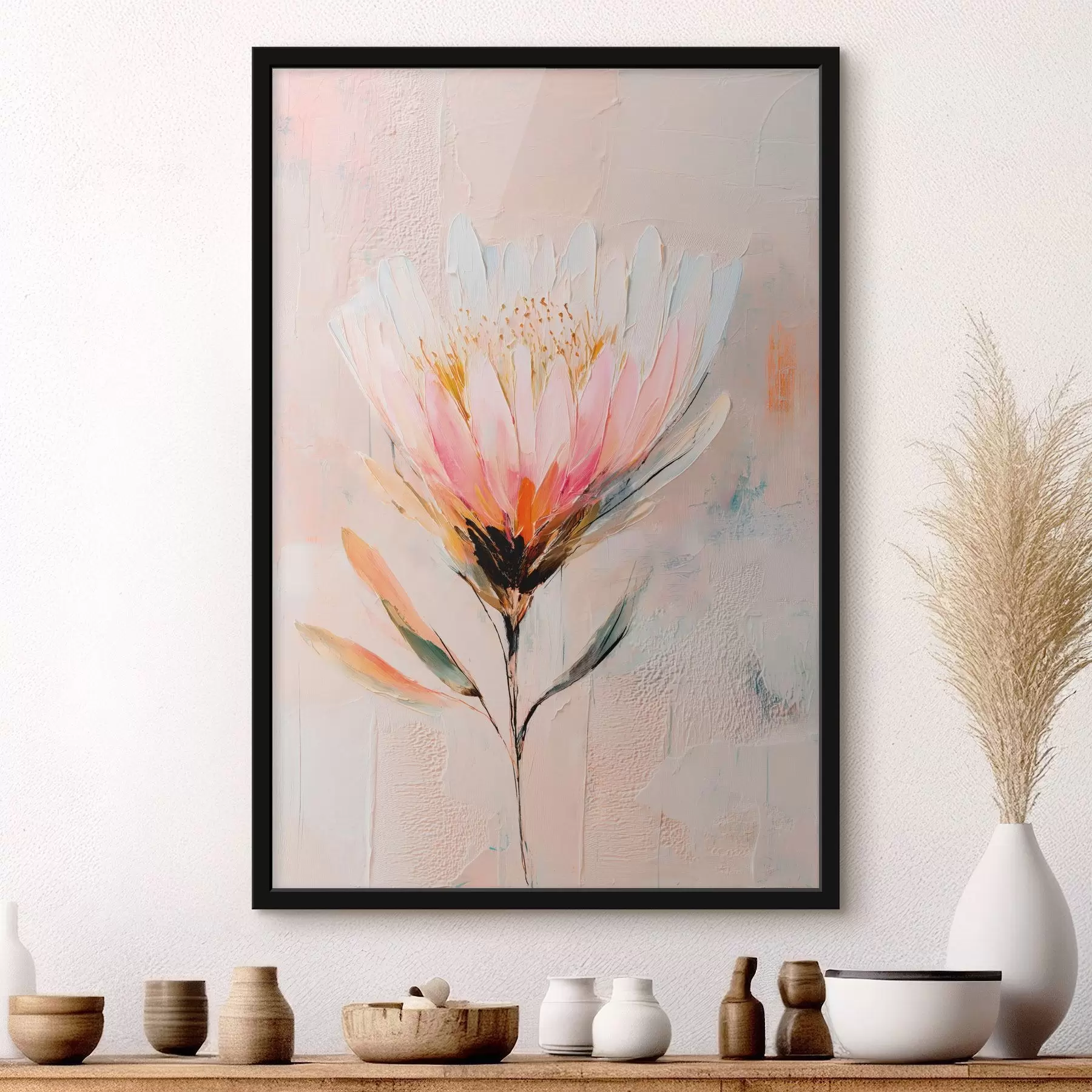 fotószőnyeg Protea virág lágy rózsaszín árnyalatokban, olajfestmény stílusban f48205