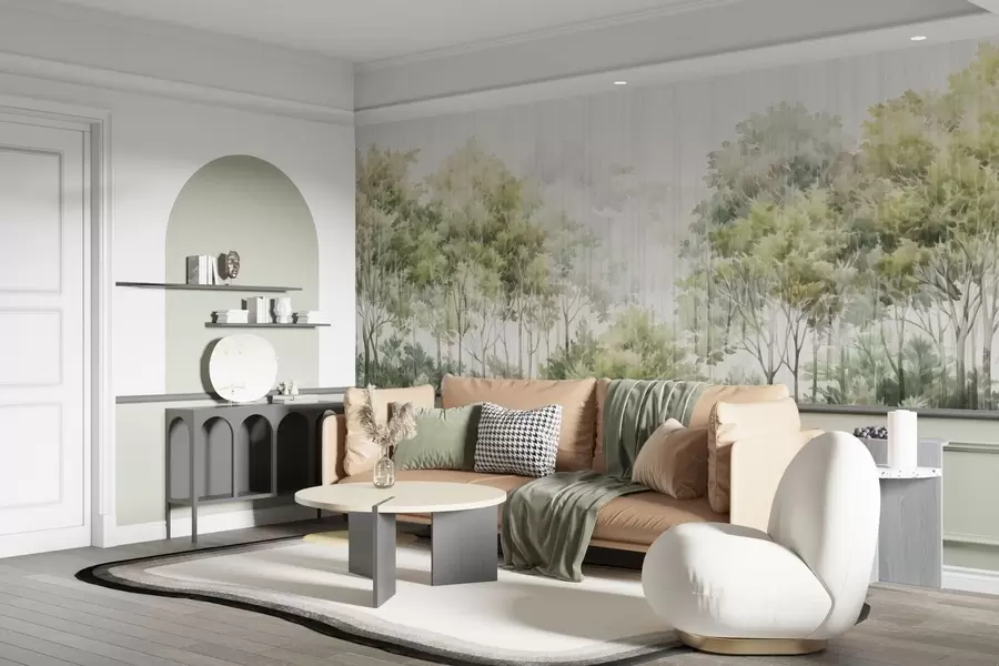 fotószőnyeg Lombos erdő és vonalak w05442