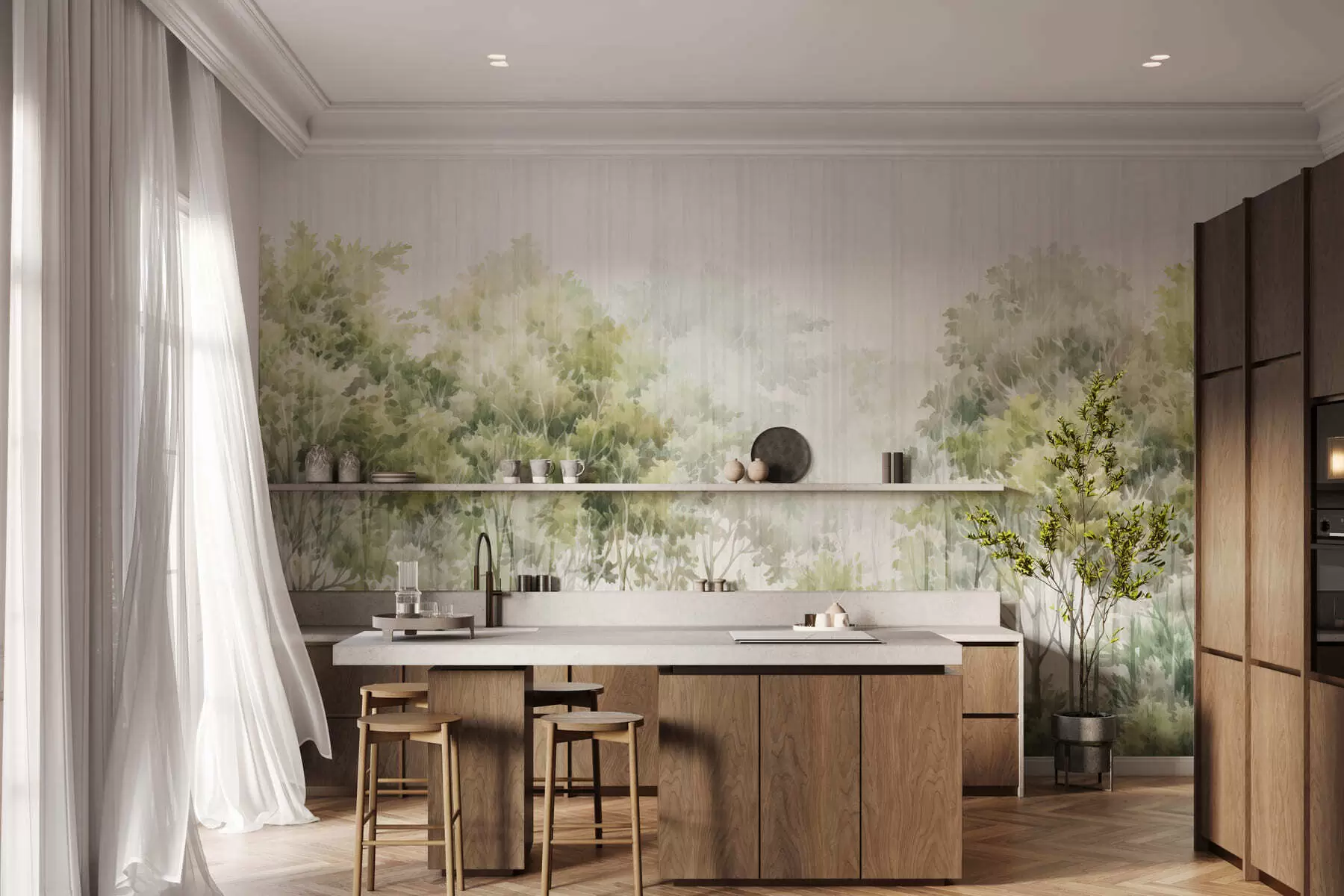 fotószőnyeg Lombos erdő és vonalak w05442