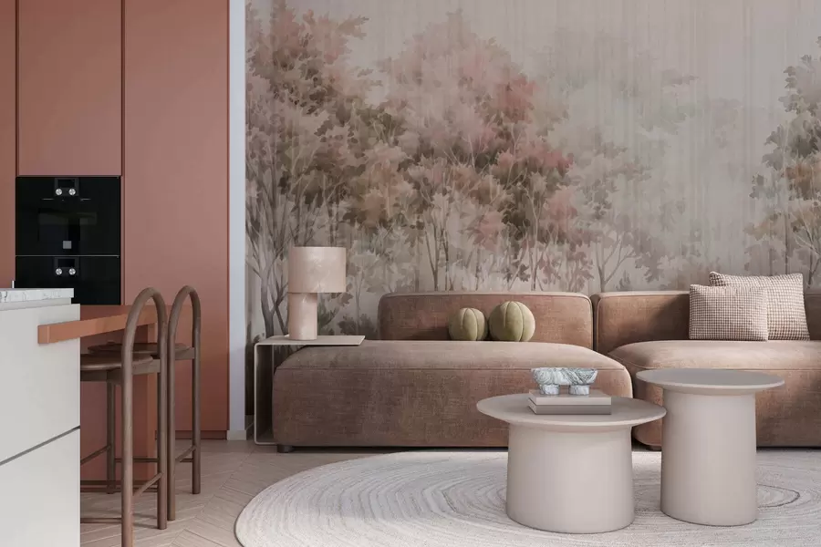 fotószőnyeg Lombos erdő és vonalak w05442v2