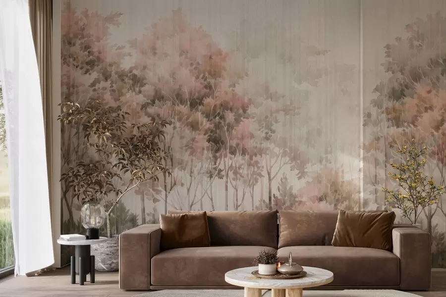 fotószőnyeg Lombos erdő és vonalak w05442v2