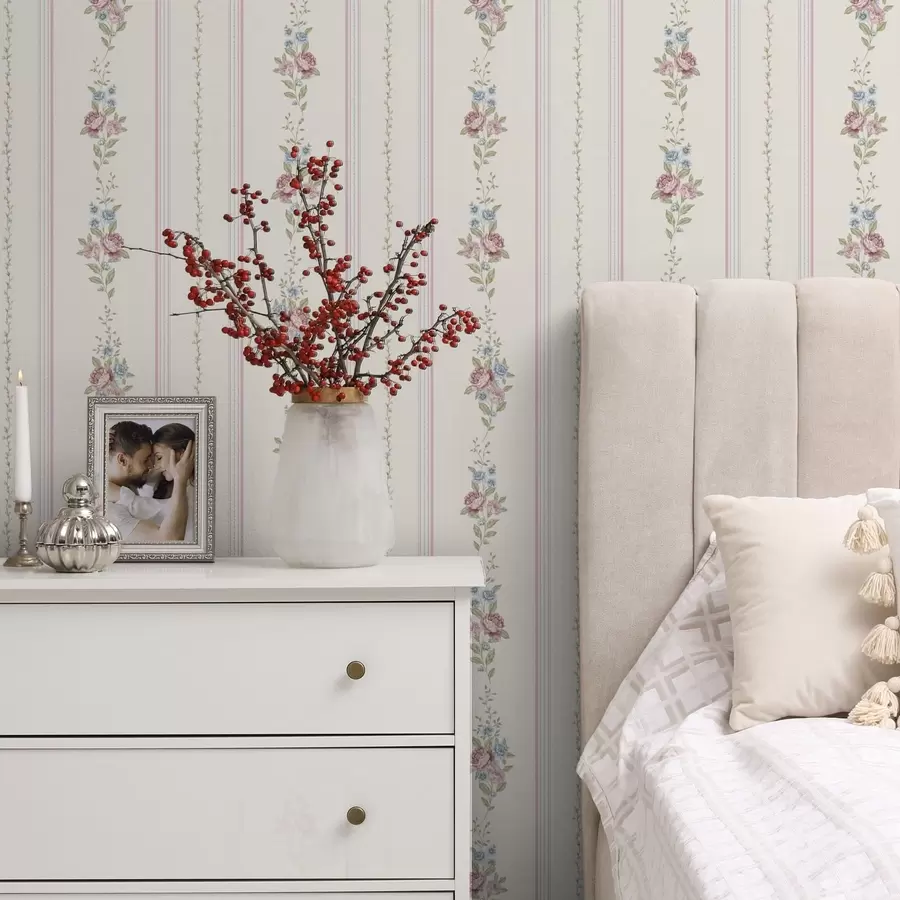 fotószőnyeg Csíkos virágminta pasztell színekben a01130