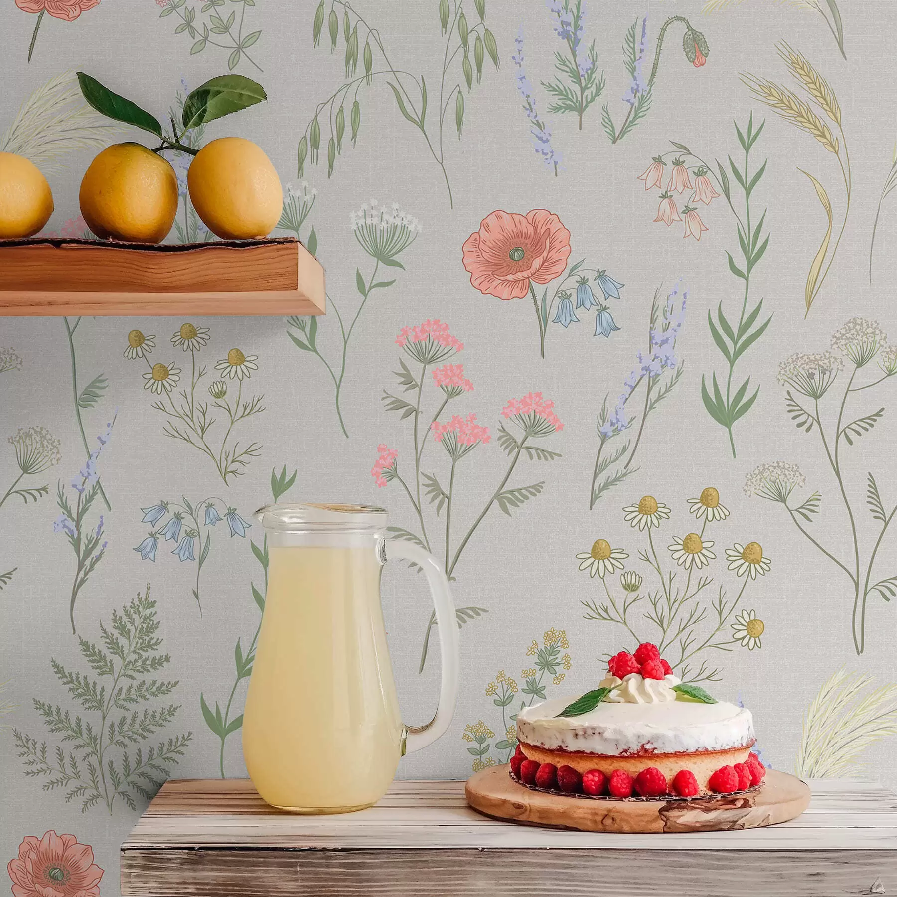 fotószőnyeg Finom vadvirágmintás, világos háttérrel a01152