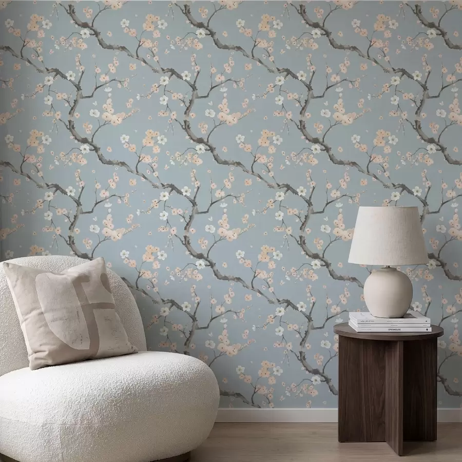 fotószőnyeg Virágos ágak kék háttér előtt a01155