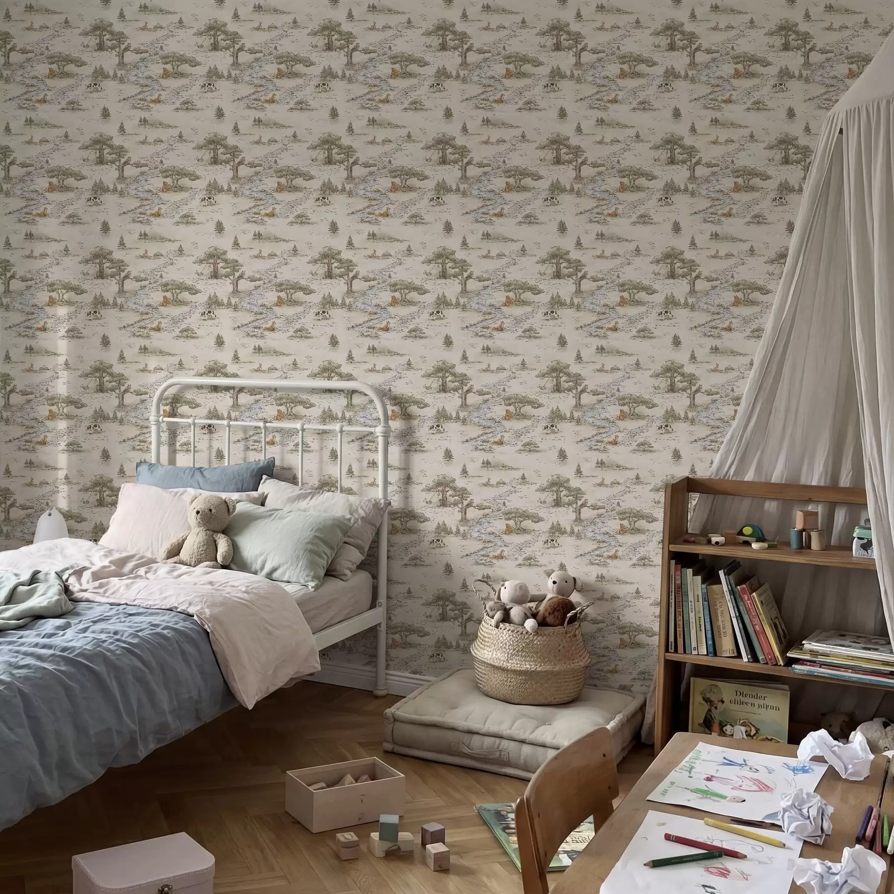 fotószőnyeg Természetábrázolás állatokkal és folyóval a01157