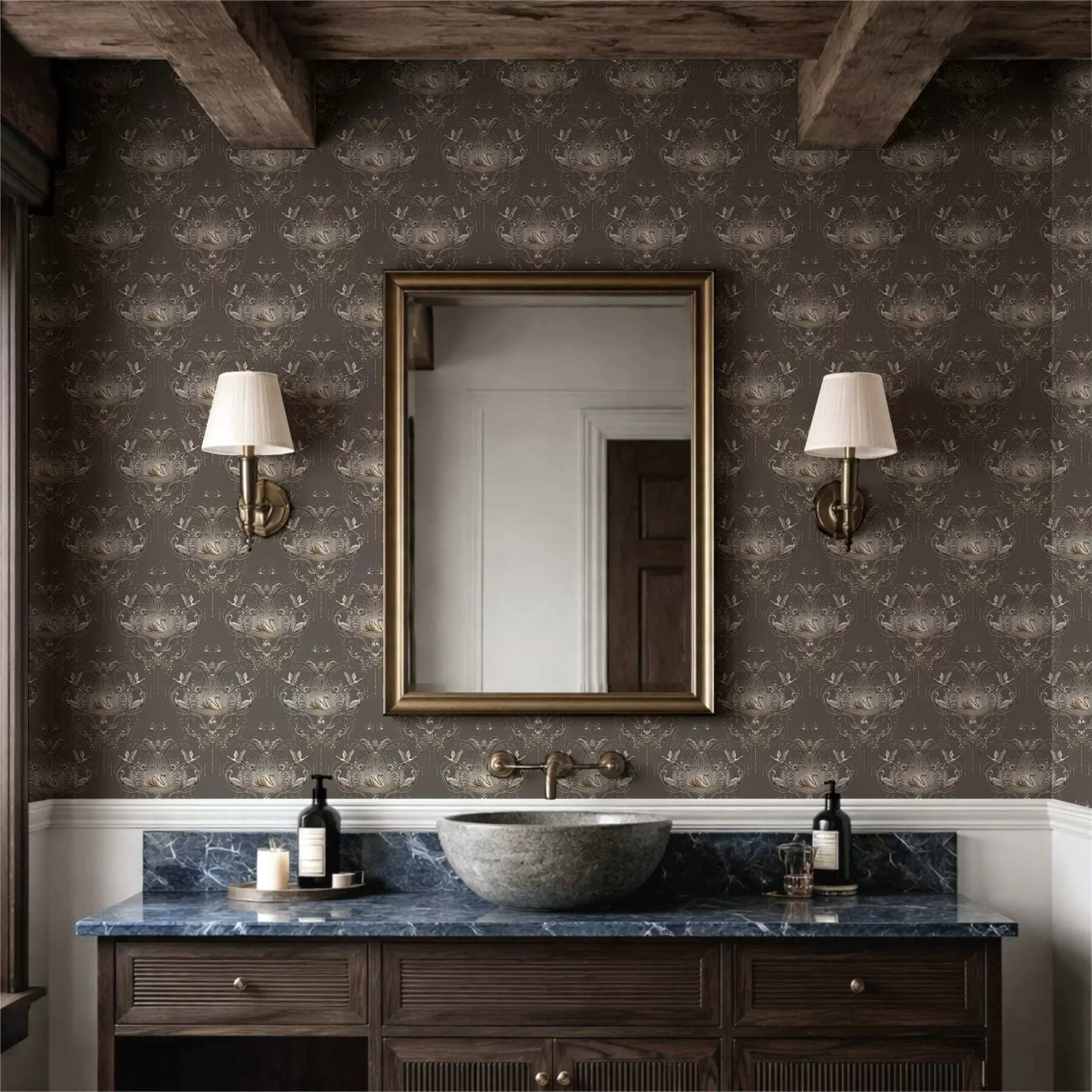 fotószőnyeg Hattyúkkal és madarakkal díszített klasszikus stílusú dísztárgy a01161