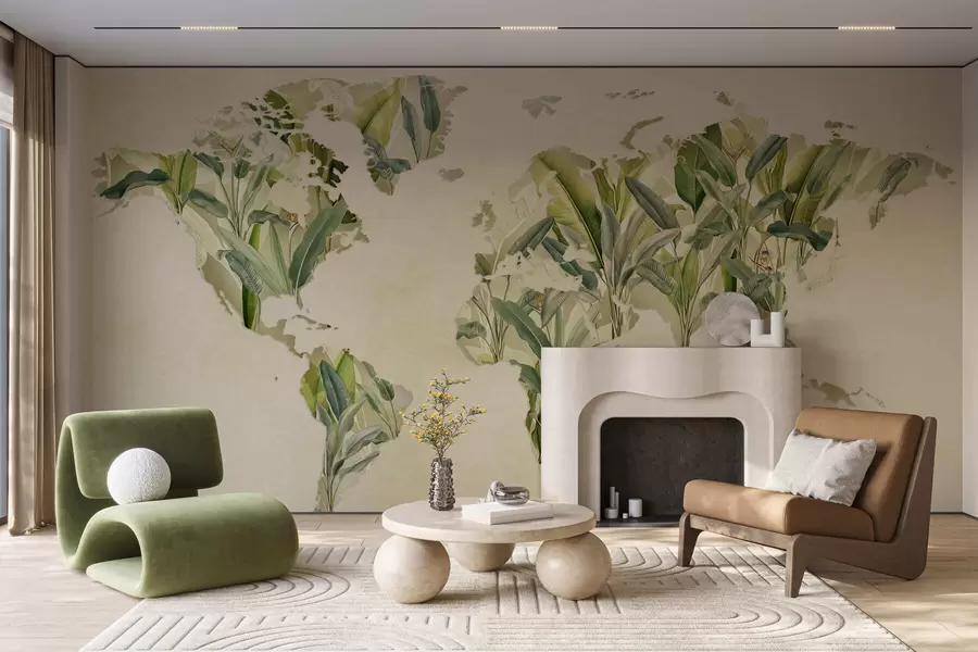 fotószőnyeg Banánlevelekből készült zöld világtérkép c00007