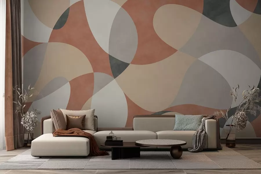 fotószőnyeg Meleg színekkel játszó, lekerekített formákkal díszített absztrakt mintázat w05149v1