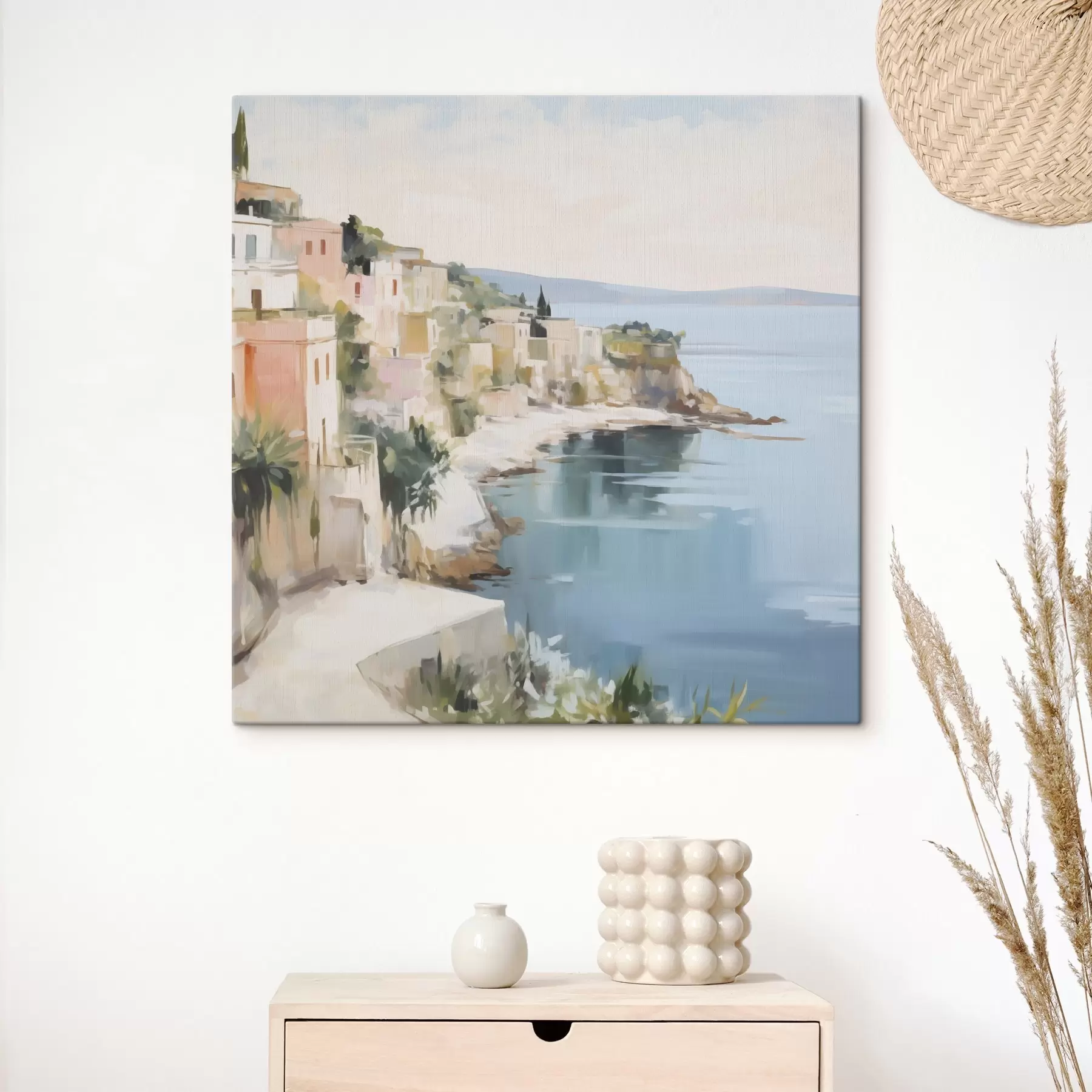 fotótapéta Egy tengerparti város tájképe – festmény utánzat s48675