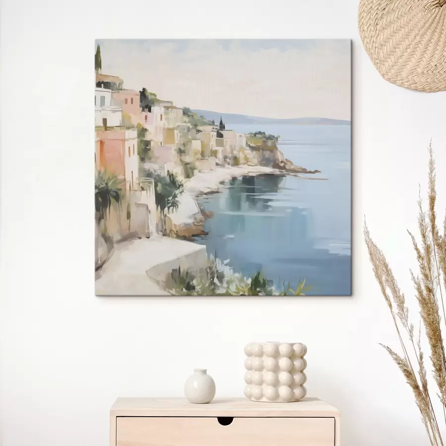 fotótapéta Egy tengerparti város tájképe – festmény utánzat s48675