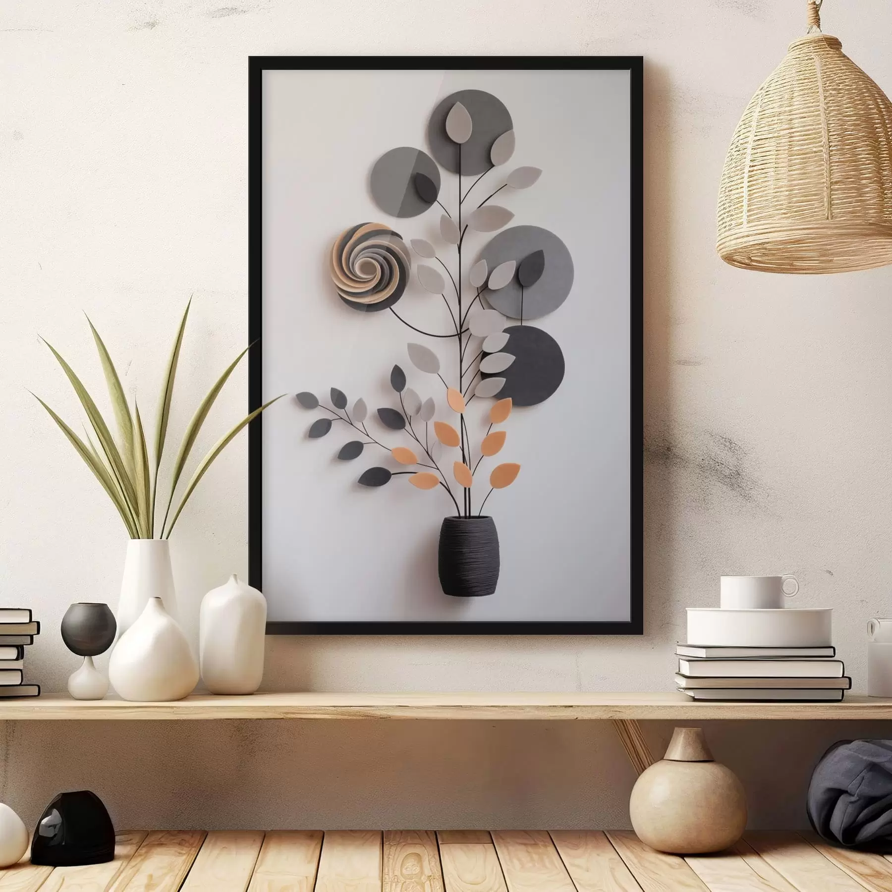 fotószőnyeg Dekoratív növény körökkel és spirál alakú mintázattal f48599