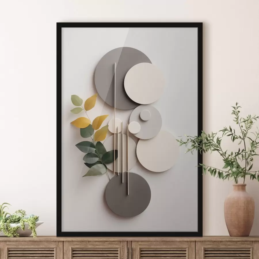 fotószőnyeg Geometrikus körök zöld, leveles ággal f48598