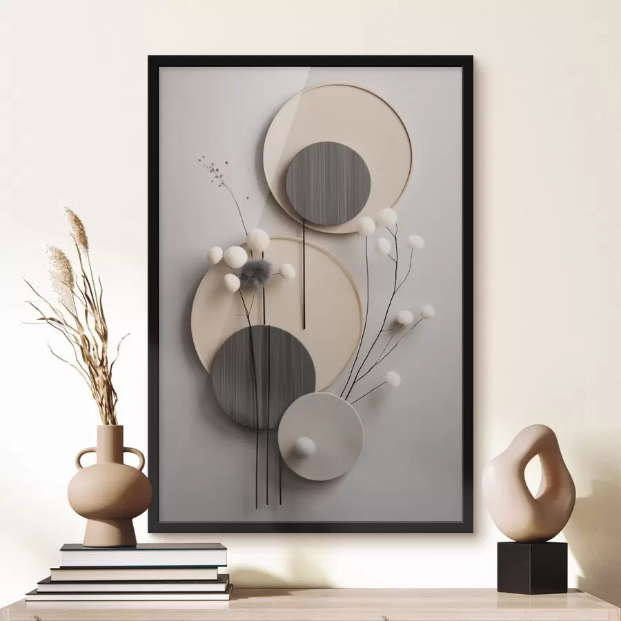 fotószőnyeg Kerek panelek száraz gallyakkal és puha labdákkal f48601