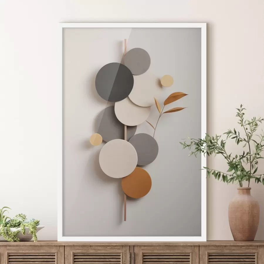 fotószőnyeg Absztrakt körök levelekkel, semleges színekben f48602