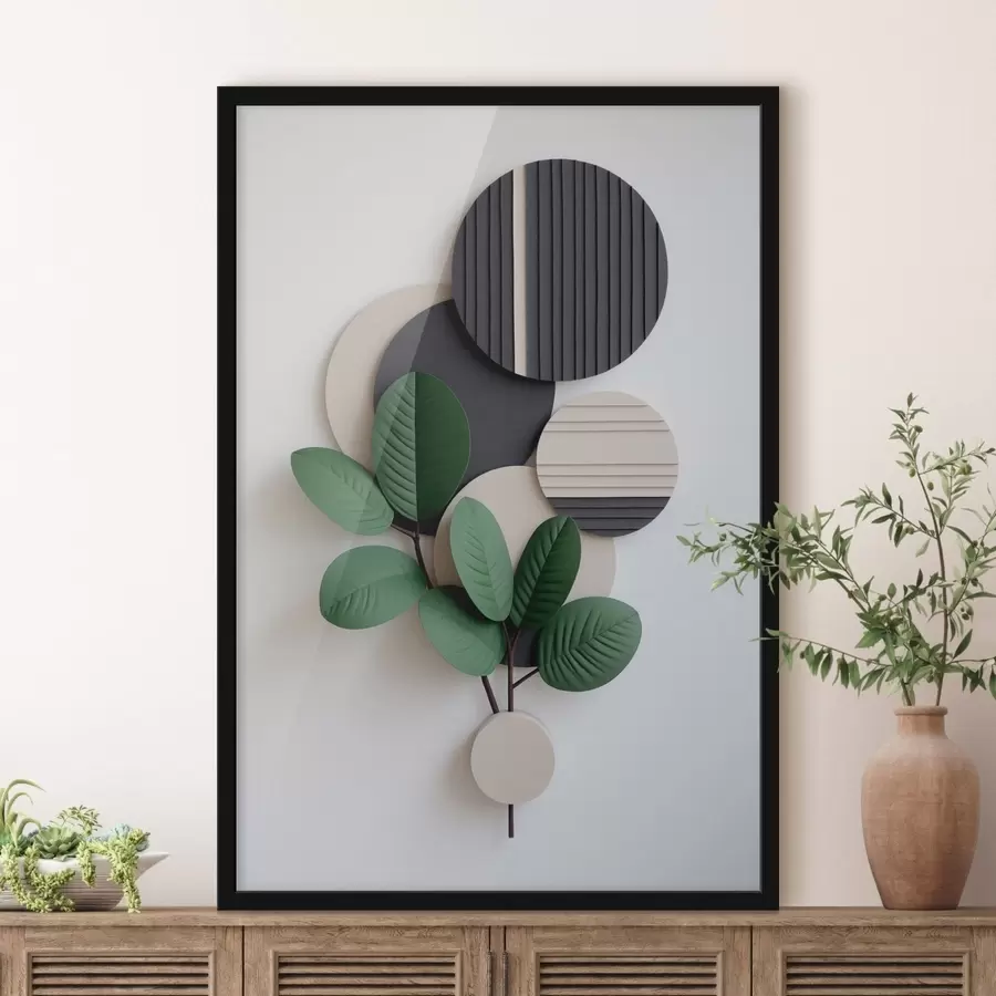 fotószőnyeg Zöld levelek kerek, dombornyomott elemekkel f48603